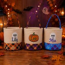 Personalized Halloween Candy Basket, Custom Trick Or Treat Tote Bag, Kids Pumpkin Bucket, Soft Rope Halloween Basket, Embroidered Name Gift - Multicolor - View 9