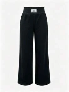 Damen Lässig einfarbige Jogginghose, amerikanischer Stil, Gummibund gerade Beine Lässig Hose, weiches Material geeignet für Zuhause oder Outdoor Spaziergänge - Schwarz - Übersicht 8