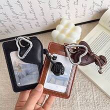 Photo Card Holder Keychain - 1pc PU Leather 3-Inch Photo Card Holder With Detachable Metal Heart Charm And Leather Heart Charm, Cute Double Slot Protective Case, Suitable For Idol Photo Cards, ID Cards And Credit Cards, Perfect For Back To School Gifts - A - View 2