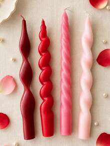 4pcs Red-Pink Gradient Spiral Twisted Taper Candles, French Vintage Home Decor, Wedding Table Centerpiece, Romantic Dinner Party Atmosphere Light, Suitable For Halloween, Thanksgiving, Christmas And Anniversary Gifts For Her, SPA Atmosphere - Multicolor - View 5