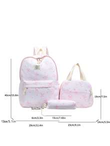 1 Set Back To School Backpack Set - College Style Bow/Polka Dot Pattern, Includes Backpack, Lunch Bag And Pencil Case, With Laptop Compartment, Adjustable Shoulder Straps And Multiple Pockets, Large Capacity School Backpack Set, Multi-Functional Daypack Set, Suitable For Girls/College Students/Graduate Students Daily Use/Vacation/Travel/Back To School - 2327 - View 2