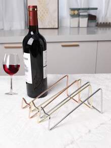 1pc Countertop Stainless Steel Wine Rack, Simple Metal Wine Bottle Holder, Wine Storage Organizer, Valentine's Day Gift, For Outdoor, Camping - Gold - View 3