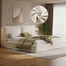 سرير مبطن، سرير مزدوج، 180 * 200 سم، سرير وظيفي هيدروليكي، سرير بإطار شرائح، لوح رأس السرير - بيج - مشاهدة 4