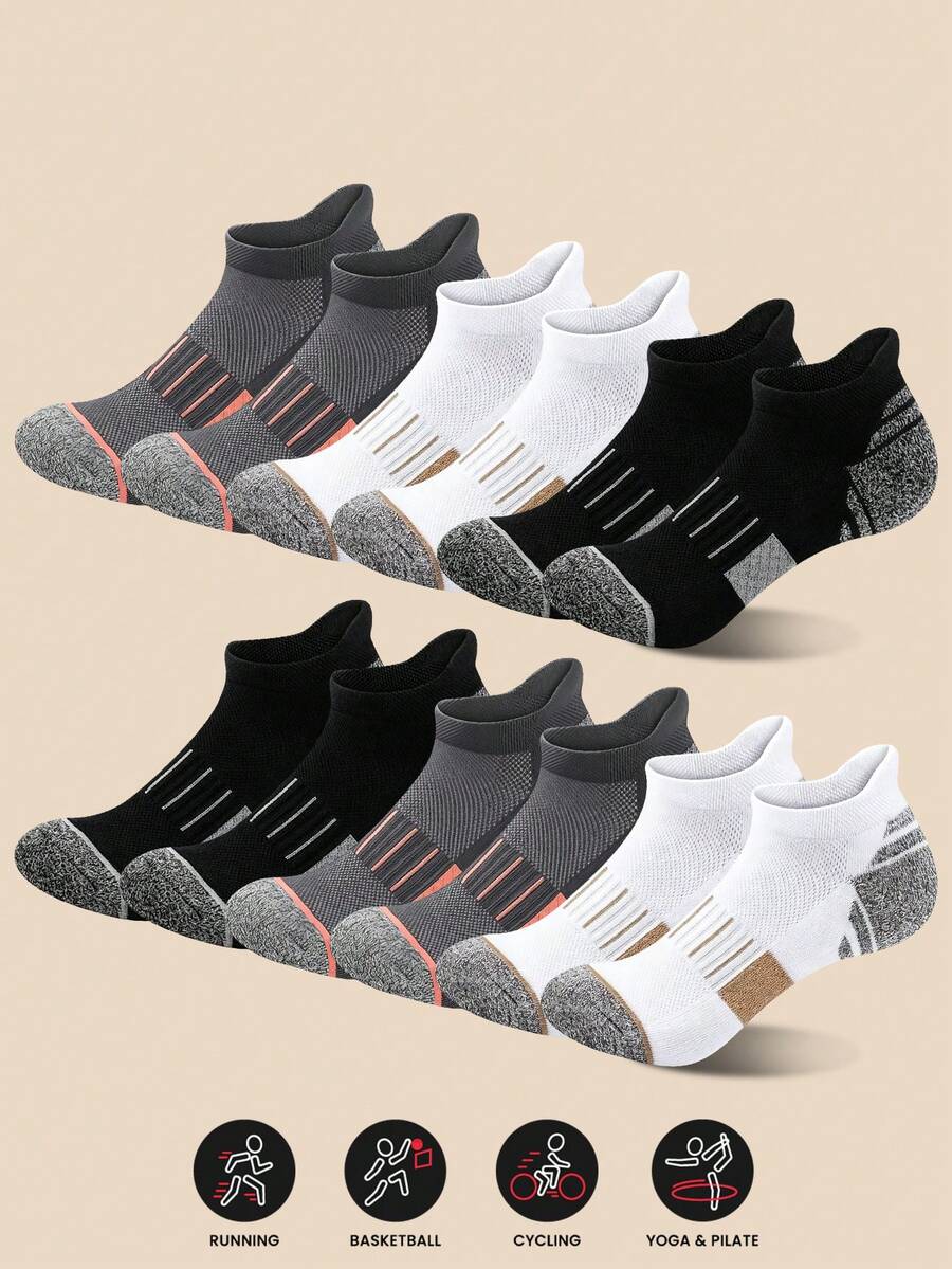 Outdoor Hiking Striped Contrast Color Sports Short Socks, Thick Cushioned Sole Anti-Blister, High Elasticity Snug Fit No Slip-Off, Breathable Anti-Bacterial Anti-Odor, Yoga Training All-Season Unisex Commute Durable Functional Sports Boat Socks - Multicolor - View 1