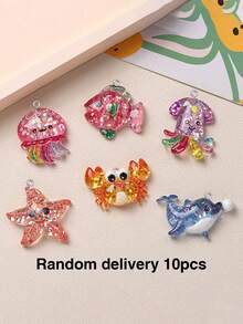 10/20/100件 卡通DIY樹脂配件 亮片海洋動物項鍊耳環手機鍊吊墜 - 彩色 - 查看 14