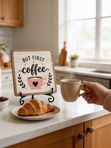 1pc "Coffee Makes Everything Better" Wooden Desktop Decor Sign, Pink Rustic Coffee Bar Decor Sign With Metal Stand, Farmhouse Coffee Theme Desktop Decoration, Suitable For Home Coffee Corner, Kitchen Countertop, Coffee Shop And Coffee Lover Gift - Coffee Sign 2 - View 6