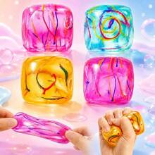 1/3pcs New Vortex Painted Ice Cube Squeeze Toy, Extra Large Transparent TPR Soft Rubber Slow Rebound Stress Relief Sensory Toy For Kids, Teens And Adults, Anxiety Relief, Perfect Birthday And Christmas Gift - Multicolor - View 10