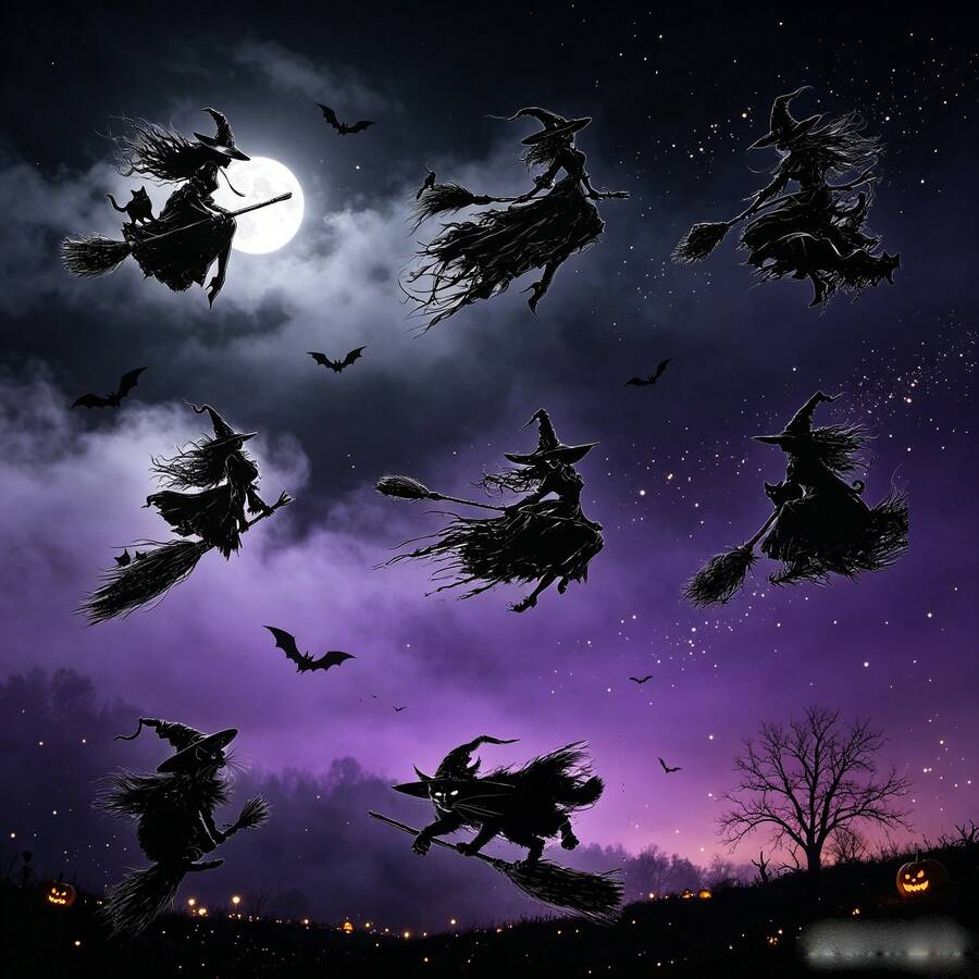 8pcs Witch And Cat Pattern Crystal Decorative Stickers - Plastic, Glossy, Single Use, Suitable For Stationery Decoration, Laptops, Water Bottles, Suitcases, Tables, Glass, Etc. Smooth Surfaces - Sticker - View 1