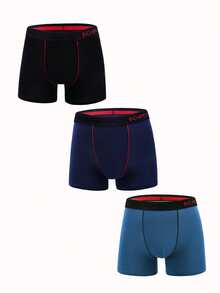 3pcs Men's Letter Waistband Boxer Briefs, Mid-Waist Knit Fabric Short Trunks - Multicolor - View 14