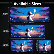 Japanese Kimono Girl Glowing Rabbit Flower Anime Large Gaming Mouse Pad, Blue Purple Sunset Healing Illustration Non-Slip Stitched Edge Desk Mat, Thickened Keyboard Pad, Suitable For Office And Gaming - View 5