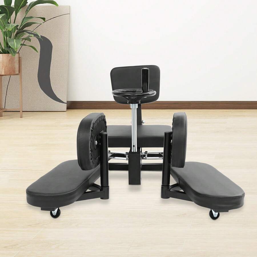 Beinstrecker Beinspaltmaschine 0–210° verstellbar, Heim-Fitness Trainer für Ballett Tanz Gymnastik, Belastbar bis 100kg, mit PU Sitzkissen Rückenlehne & Rollen - Schwarz - Übersicht 1
