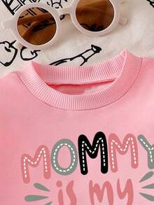 Atasan dan Celana Panjang Leher Bulat Motif Huruf untuk Bayi Perempuan - Berwarna merah muda - View 3