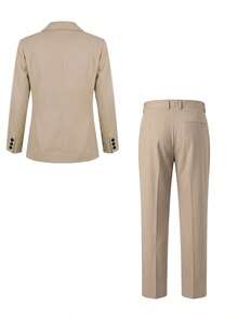 Men's 2-Piece Suit Set, Solid Color Single-Breasted Blazer And Pants, Suitable For Spring, Summer, Autumn, Casual, Business, Commuting - Khaki - View 4