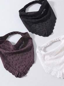 3pcs/Set Women's Fashion Embroidered Rolled Edge Headwrap Hairband Suitable For Daily And Vacation Use - Black + White + Purple Sweet Potato Color - View 4