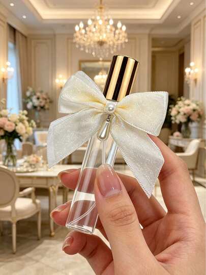 Perfume Spray Bottle With Elegant Pearl Bow, Transparent Glass Perfume Sample Bottle, Portable Essential Oil Spray Bottle, Perfume Party Small Gift, Empty Bottle, Travel Size Cosmetic Container, Suitable For Travel, Wedding, Party, Date, Back To School, Dorm, Back To School Season. It Is A Unique Engagement Gift, Bridal Gift, Holiday Gift, Anniversary Gift, Mother's Day Gift, Teacher's Day Gift, Birthday Gift