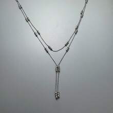 1pc Metal Bead Y-Shaped Tassel Necklace, High-End Fashion Unisex Long Double-Layer Layered Sweater Chain, Hip-Hop Rock Collarbone Necklace - Silver - View 5