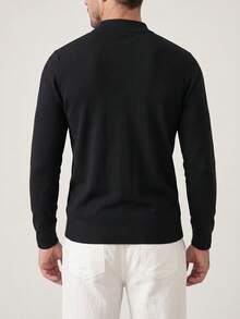 Men's Autumn/Winter Fashion Casual 12-Gauge Slim Fit Regular Shoulder High Neck Wool Blend Long Sleeve Sweater - Black - View 5
