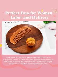 Natural Wooden Labor Comb & 2Pcs Massage Hand Balls, Labor Pain Relief Delivery Aid, Must-Have Maternity Hospital Bag Essentials, Perfect Gift For Pregnant Women, Double Wooden Balls For Two-Hand Simultaneous Grip - Multicolor - View 4