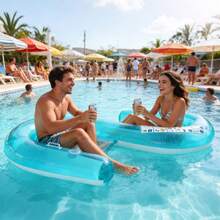 1pc S-Shaped Double Person Inflatable Pool Float, Breathable Mesh Backrest Foldable Couple Water Lounge Mattress, Anti-Tip Large Buoyancy Explosion-Proof Floating Bed, Waterproof PVC Floating Chair - Multicolor - View 6