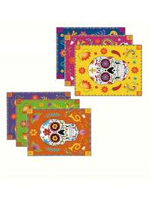 4 Stücke/1 Stück Mexikanische Tag der Toten bunte Totenkopf Tischsets, mehrere Stile bunte Totenkopf Muster zur Auswahl, waschbar, Tischschutz, hitzebeständige Tischsets, Halloween, Tag der Toten, Karnevalsfestival Party Heimdekoration, Tischdekoration, Küchenzubehör, Partydekoration, Heim- und Restaurantzubehör - Mehrfarbig - Übersicht 3