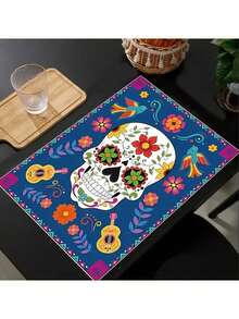 4 Stücke/1 Stück Mexikanische Tag der Toten bunte Totenkopf Tischsets, mehrere Stile bunte Totenkopf Muster zur Auswahl, waschbar, Tischschutz, hitzebeständige Tischsets, Halloween, Tag der Toten, Karnevalsfestival Party Heimdekoration, Tischdekoration, Küchenzubehör, Partydekoration, Heim- und Restaurantzubehör - Mehrfarbig - Übersicht 2