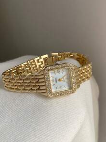 1pc Gold Tone Women's Quartz Watch, Square Dial, Fashionable And Elegant, Suitable For Daily Wear, Also A Great Gift - Gold - View 10