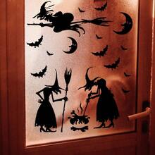 1 Set, 1pc Halloween Creative Cartoon Witch Cooking Pot Broom Decoration Sticker, Suitable For Home Decoration, Outdoor Decoration, Glass Decoration, Etc., Self-Adhesive Detachable Waterproof Sticker, Halloween - Sticker - View 5