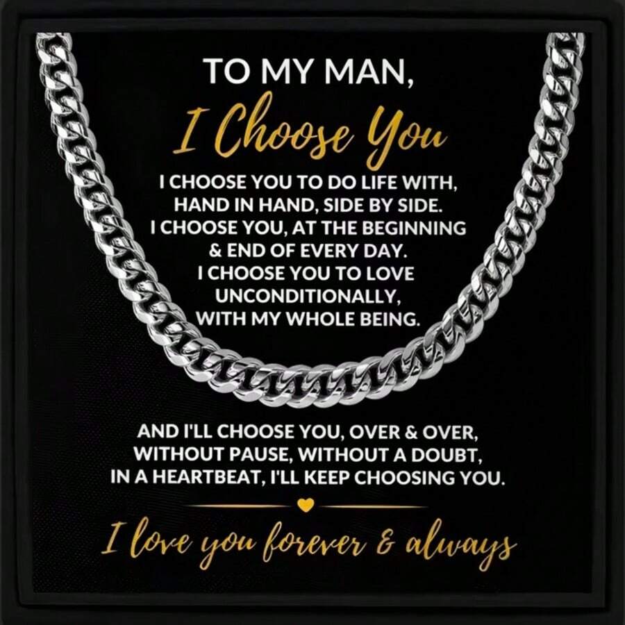 To My Man Cuban Link Chain Necklace With Message Card And Gift Box Valentine'S/Anniversary Gift Romantic Jewelry Gift For Boyfriend/Husband - Necklace+Message Card+Gift Box - View 1