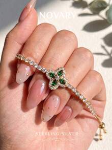 1pc Vintage Adjustable Zirconia Flower Bracelet, 925 Sterling Silver Material, Women's Jewelry, Elegant And Exquisite, Suitable For Dating And Daily Wear, Perfect Gift - Diamond Flower Bracelet - View 3