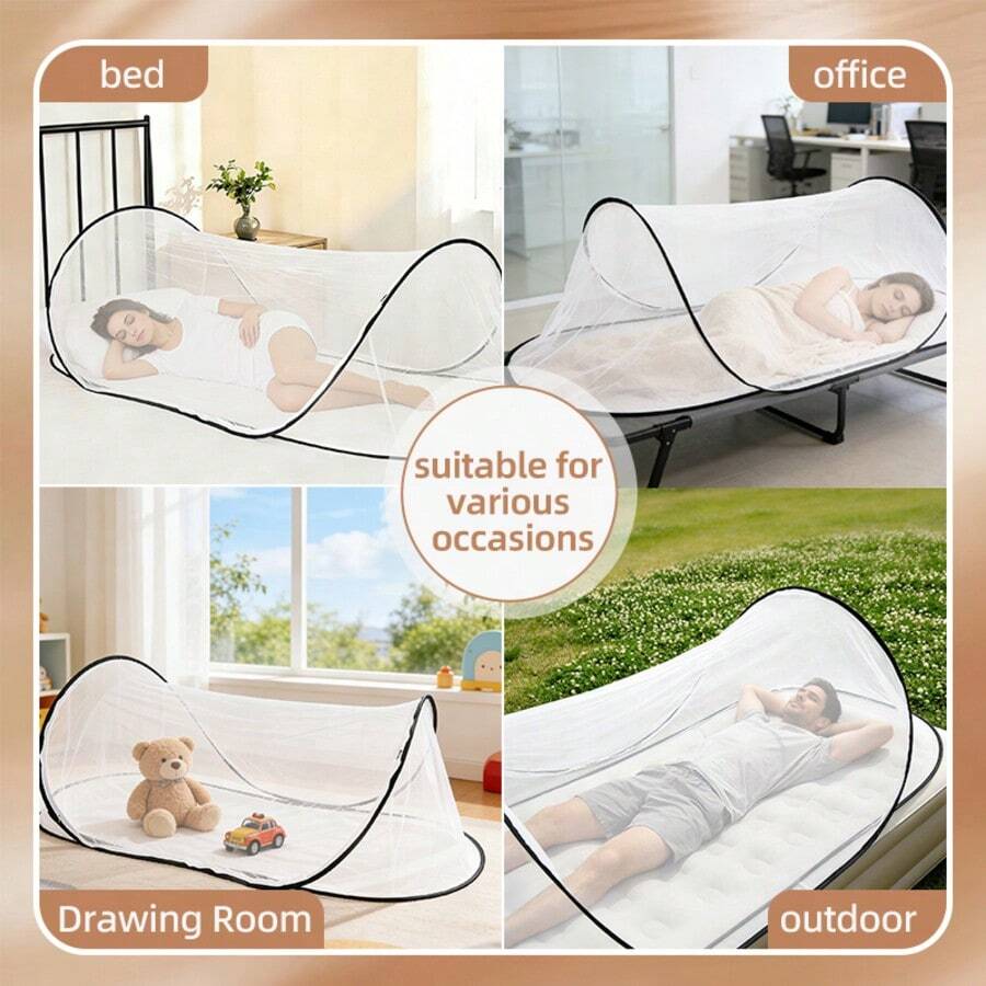 Single Person Portable Mosquito Net, No Installation Required, Suitable For Dorm, Business Trip, Travel - Black and White - View 1