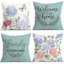 4pcs Hydrangea Butterfly And Floral Pattern Pillow Covers Without Inserts, Single-Sided Printed Pillow Covers, Suitable For Living Room Bedroom Home Decor, All-Season Pillow Covers - Multicolor - View 1