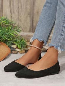 Women French Low Vamp Cutout Flat Shoes - Black - View 3