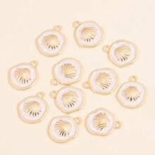 10Pcs Enamel Shell, Starfish, Conch, Turtle Pattern Round Pendant, Suitable For DIY Earrings, Bracelets, Necklaces, Fashion Jewelry - White - View 4