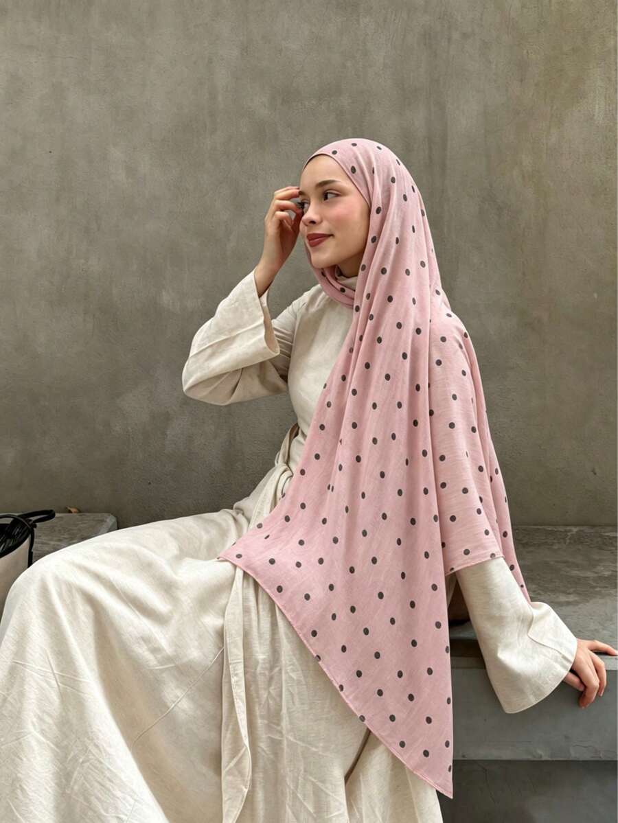 1件女款休閒優雅波點圍巾/頭巾/髮帶，法式奢華阿巴亞配件，適合日常穿著與派對