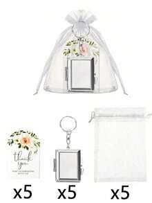 30pcs/15pcs/Set Metal Heart-Shaped Mirror Wedding Gift Set, Includes 5pcs Mirror Keychains, 5pcs Thank You Cards And 5pcs Organza Bags, Metal Heart-Shaped Keychain, DIY Small Mirror, Portable Mini Makeup Mirror, Suitable For Birthday Party - Multiple Styles - View 9