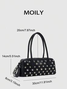 Y2K Punk Style Rivet Design Fashion Women's Summer Handbag Boston Bag Shoulder Bag Zipper Closure PU Material - Black - View 2