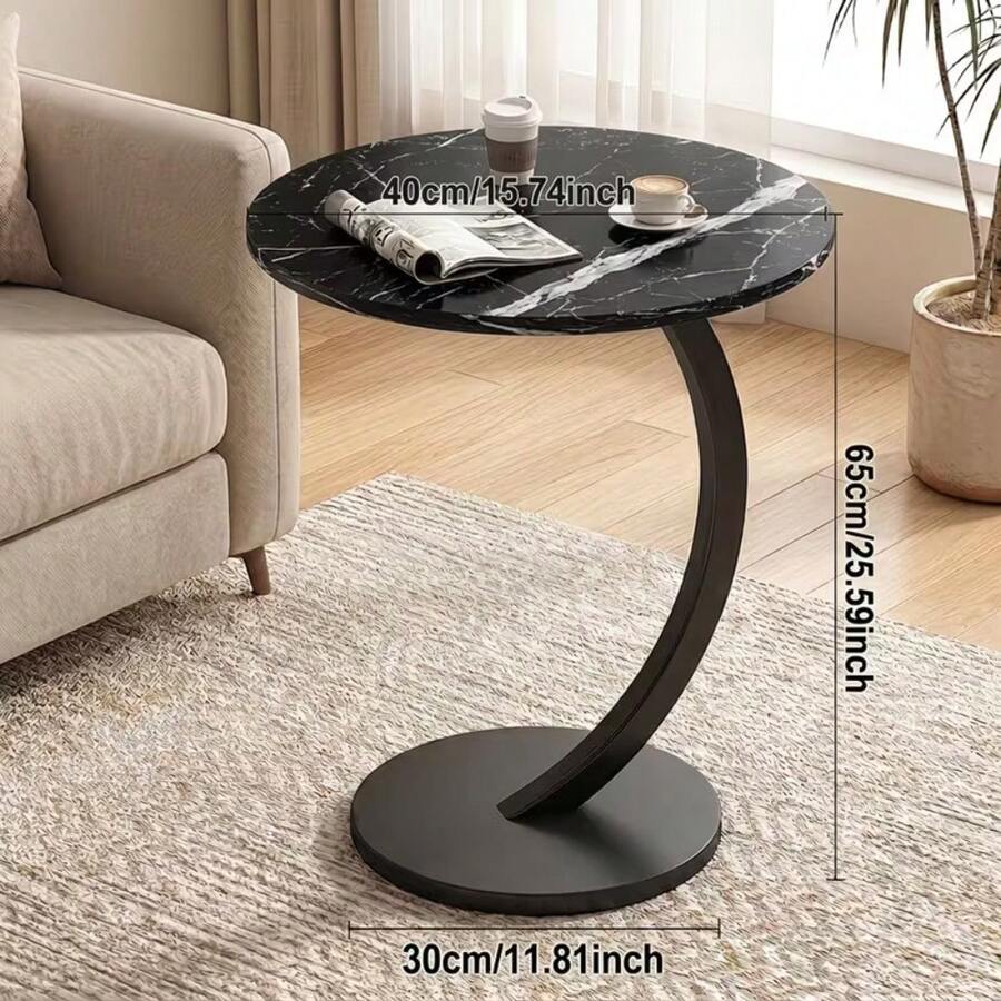 Sofa Side Table Modern Couch Table Lightweight Bedside Snack Round Table Durable Metal Coffee Table For Living Room Home Office Space-Saving Design - Black - View 1