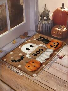 1pc Halloween Doormat, Non-Slip Back, Machine Washable, Indoor/Outdoor Universal Ghost Pattern Mat, Suitable For Porch, Kitchen, Bathroom Decoration, Cute Ghost Halloween Indoor Decor, Durable Absorbent Polyester Material - A - View 9