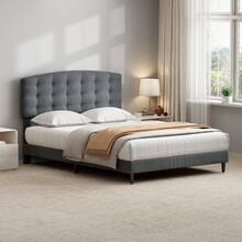 MCC Direct Upholstered Bed Frame With Cozy Button Tufted Headboard & Adjustable Height, Wood Slat Support, No Box Spring Needed - Cheyenne - Grey - View 2