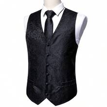 Plus Size 4Pcs Black Paisley Jacquard V-Neck Vest Tie Pocket Square Cufflinks Set, Cufflinks In Random Patterns, Formal Matching Suit Set For Wedding - Black - View 5