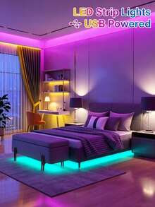 1pc USB Powered LED Light Strip With 24 Infrared Remote Control Functions, Adjustable Color Modes, Self-Adhesive Backing, Suitable For TV, Computer Screen, Party, Bedroom, Home Decor, Game Room, Family Gathering TV Backlight, Battery Powered - Black - View 4
