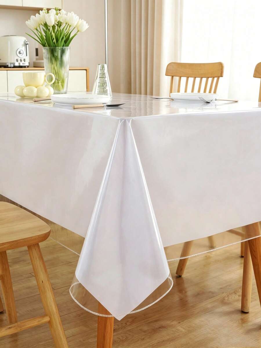 1PC Thin Clear PVC Crystal Table Cloth, Hemmed Edge Drapable Waterproof Heat Resistant Spillproof Wipeable Table Protector, Universal Dustproof Table Pad For Dining Table, Coffee Table & TV Stand Indoor Home Decor - A - View 1