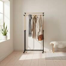 KIWI MOBLEKIT | Free-Standing And Expandable Clothes Racks In Metal And Wood, Clothing With Adjustable Options, With Wheels Or Shelves, Organizers For Bedroom, Entryway And Home - 雙木尺寸 80x43x90-160 厘米 - 查看 4