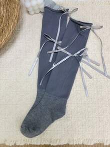 1/4雙 春夏薄款芭蕾風甜美女孩蝴蝶結鬆垮膝高襪 - 彩色 - 查看 16