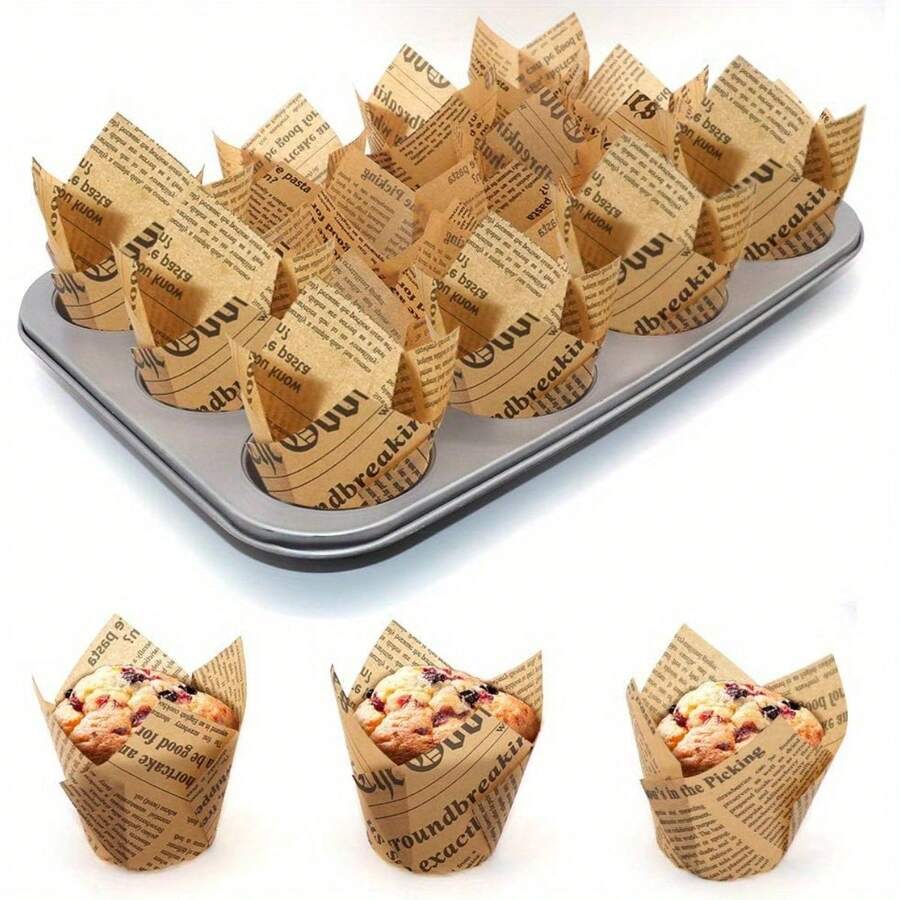 Approx. 50pcs Tulip Cupcake Liners Baking Cups Muffin Liners Greaseproof Cake Packaging Paper, Suitable For Weddings, Birthday Parties - View 1