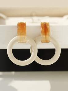 1 Pair Vintage Minimalist Round Geometric PU Earrings Suitable For Women's Daily, Party, Travel Wear - Hoop Earrings - View 3