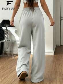 Women's Outdoor Straight Leg Pants, Versatile Style With Large Pockets, Elastic Waist And Drawstring Design, Skin-Friendly And Breathable - Grey - View 2