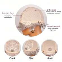 AMECIRE Pink Wig Pixie Cut Wig Human Hair Wigs Curly Wig Women's Short Hair Wig Fluffy Shape 4 Inches Elastic Mesh Cap Mechanical Manufacturing Suitable For Everyday Wear And Holidays - SPink - View 6