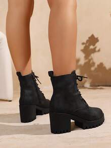 European And American Minimalist Fashion Autumn/Winter New Western High Heel Ankle Boots, Metal Belt, Rhinestone Buckle Decoration, Chunky Heel, Thick Sole, Boots, Multiple Color Options, Simple Versatile Fashion Design Naked Boots, Motorcycle Boots, Riding Boots, Black - Black - View 4