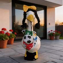 Sports Themed Porch Goose Outfit Creative Soccer Star Print Bandana And Wig Headband Set For Patio Yard Lawn Decor - Black - View 4
